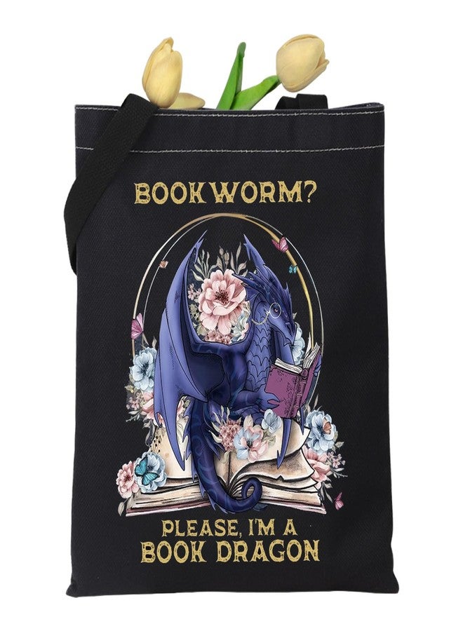 MAOFAED Vintage Book Dragon Gift Canvas Tote Bag - Book Lover Shoulder & Travel Bag - Image 1