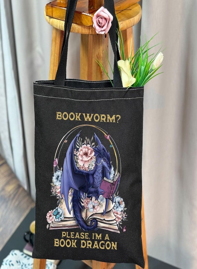 MAOFAED Vintage Book Dragon Gift Canvas Tote Bag - Book Lover Shoulder & Travel Bag - Image 3