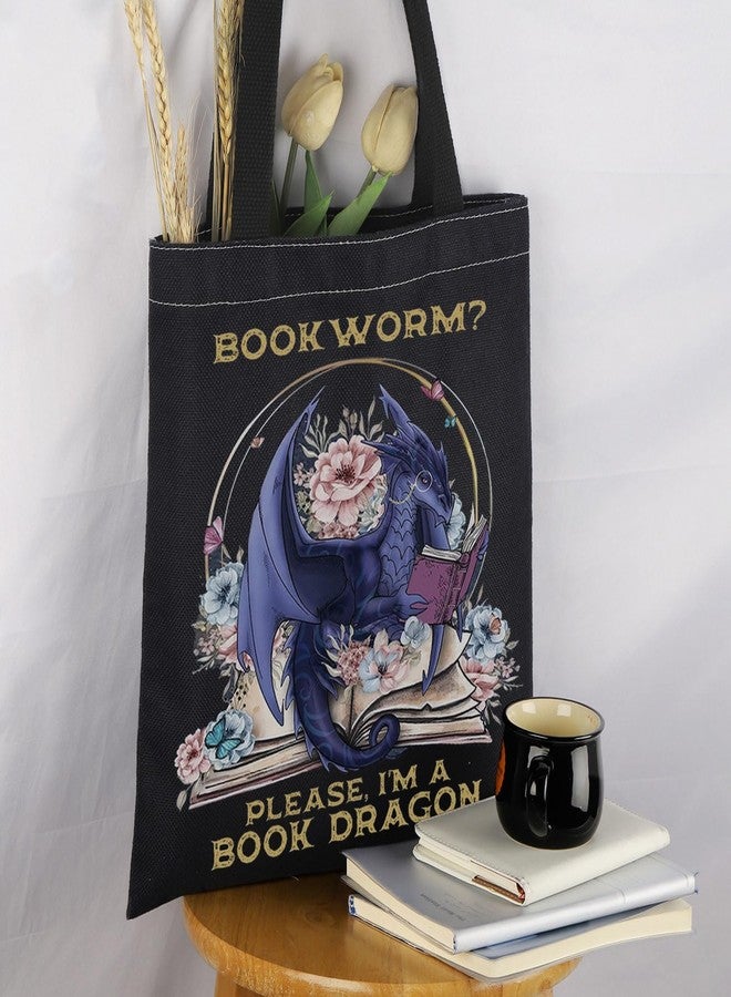MAOFAED Vintage Book Dragon Gift Canvas Tote Bag - Book Lover Shoulder & Travel Bag - Image 5