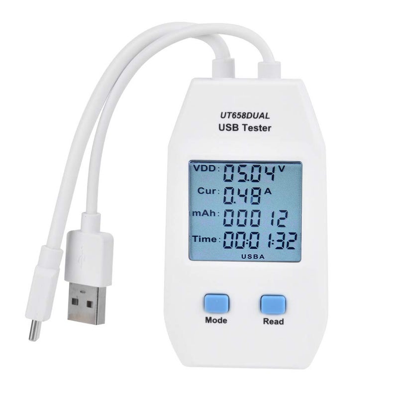 USB Meter White ABS LCD USB Tester Detector Voltmeter Ammeter Portable Digital Power Capacity Tester Meter Used to Inspect USB Chargers Portable Power Sources Data Cables