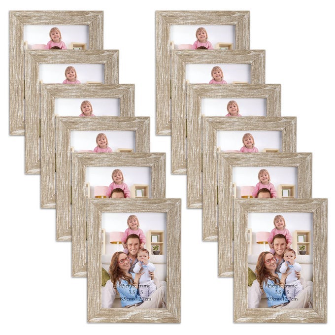 12 PACK 35X5 PICTURE FRAME DISTRESSED WHITE BEIGE RUSTIC 35 BY 5 PHOTO FRAMES BULK FOR DESKTOP DISPLAY OR WALL MOUNT