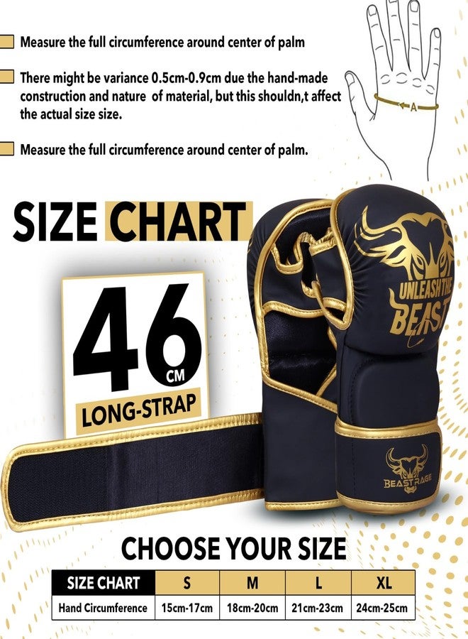 BEAST RAGE MMA Gloves for Men Women,Adjustable Wrist Support Open Palm Martial Arts Mitts Grappling Sparring for Muay Thai Cage Fighting Combat Taekwondo Kickboxing Boxing Training (Golden, S/M) - Image 5