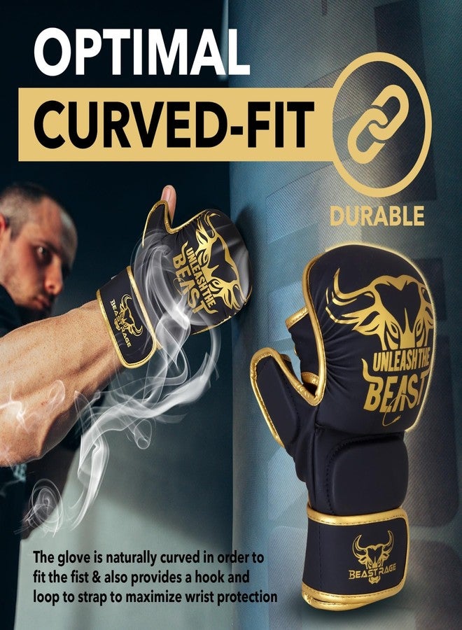 BEAST RAGE MMA Gloves for Men Women,Adjustable Wrist Support Open Palm Martial Arts Mitts Grappling Sparring for Muay Thai Cage Fighting Combat Taekwondo Kickboxing Boxing Training (Golden, S/M) - Image 3