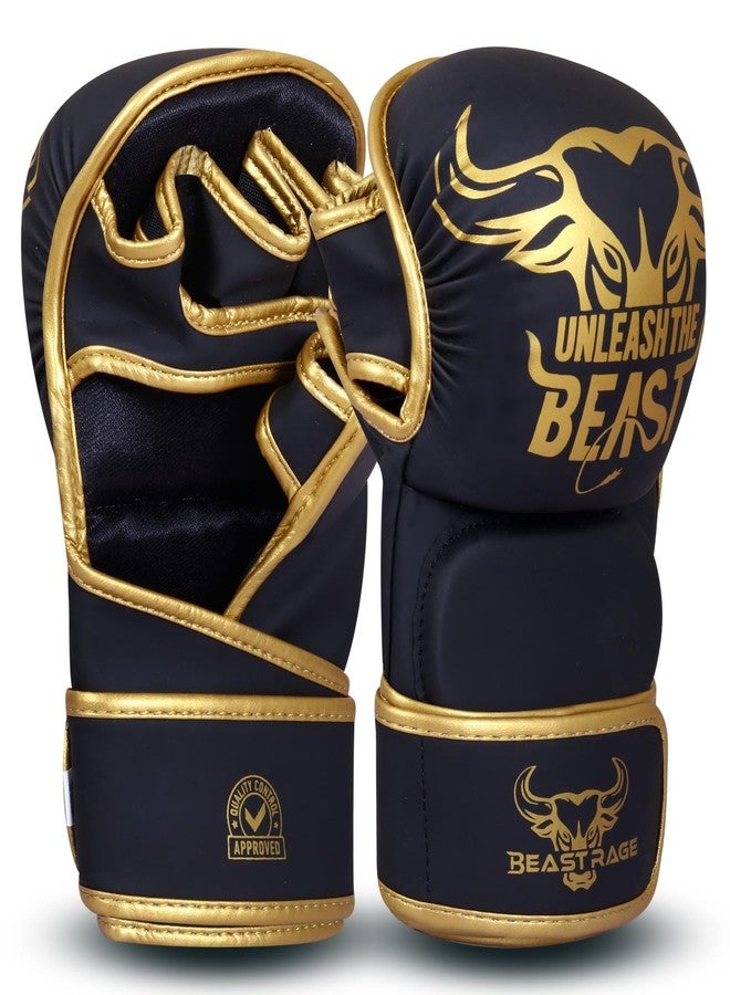 BEAST RAGE MMA Gloves for Men Women,Adjustable Wrist Support Open Palm Martial Arts Mitts Grappling Sparring for Muay Thai Cage Fighting Combat Taekwondo Kickboxing Boxing Training (Golden, S/M) - Image 1
