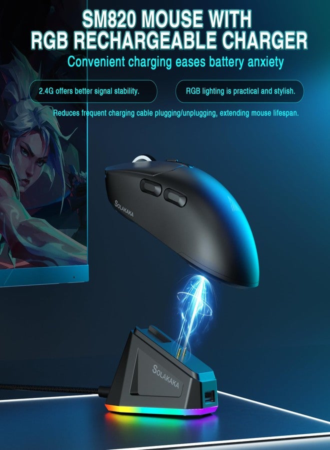 SOLAKAKA SM820 Wireless Gaming Mouse with RGB Charging Dock,24000 DPI Tri-Modes Wireless Mouse with 2 Side Buttons,Programmable Macro Mouse for Gaming(Black) - Image 3