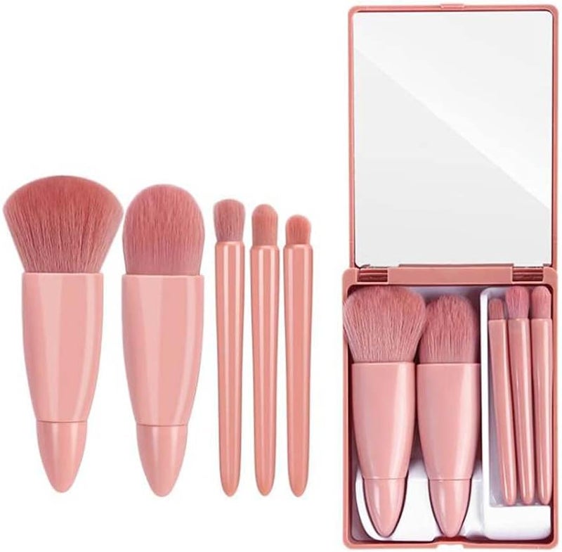 Coshine Easy-taken Travel Makeup Brush Set, 5pcs Mini Complete Function Cosmetic Brushes Kit (5pcs with mirror) - Image 1