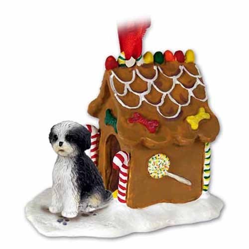Shih Tzu Gingerbread House Christmas Ornament Black-White Sport Cut - Delightful!