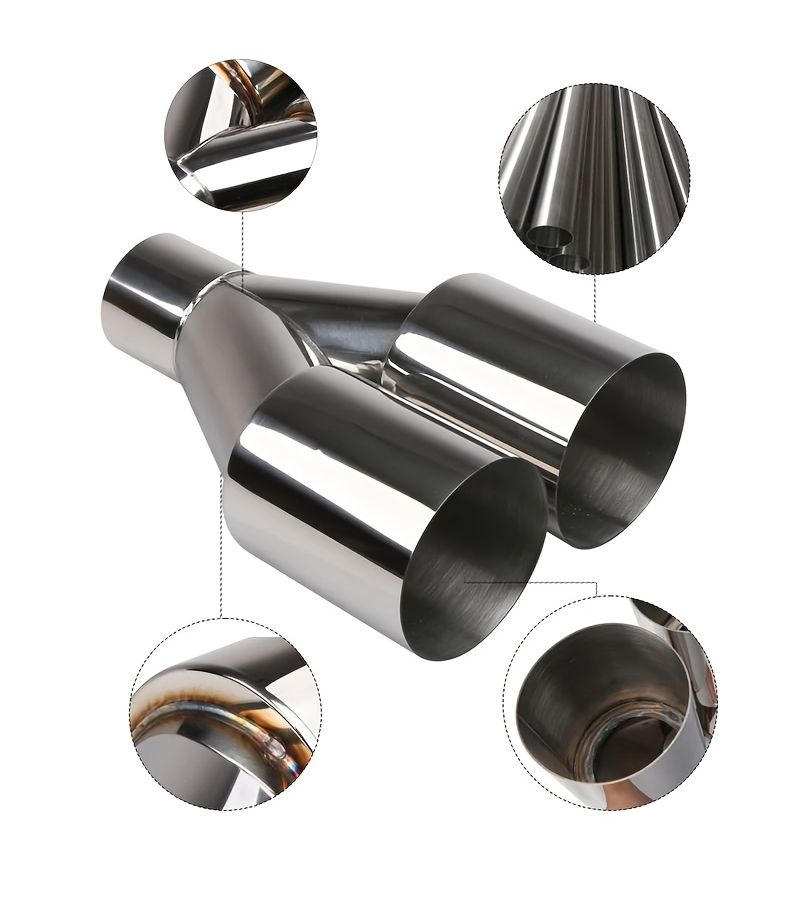 Universal Y Shape Dual Stainless Steel Exhaust Tips Silvery With Slant Cut Equal Length Design 6 3cm Inlet 8 9cm Outlet for German Japanese Vehicles SUVs - Image 4