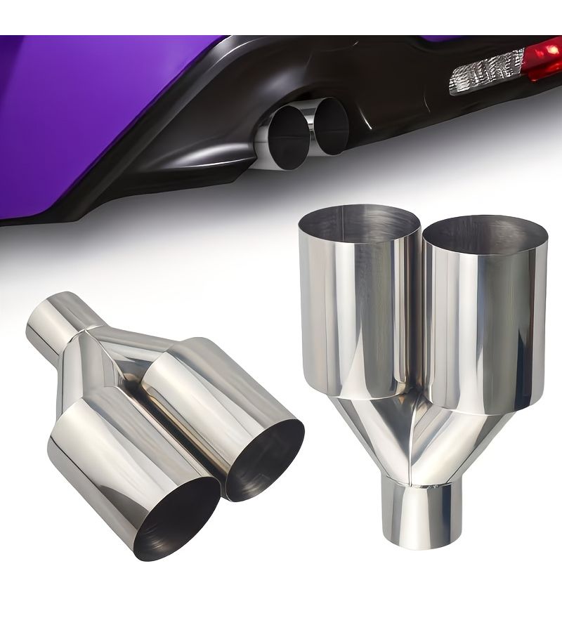 Universal Y Shape Dual Stainless Steel Exhaust Tips Silvery With Slant Cut Equal Length Design 6 3cm Inlet 8 9cm Outlet for German Japanese Vehicles SUVs - Image 3