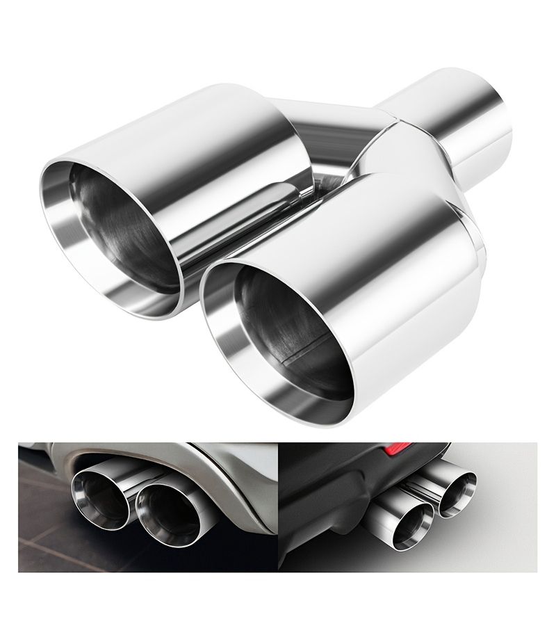 Universal Y Shape Dual Stainless Steel Exhaust Tips Silvery With Slant Cut Equal Length Design 6 3cm Inlet 8 9cm Outlet for German Japanese Vehicles SUVs - Image 1
