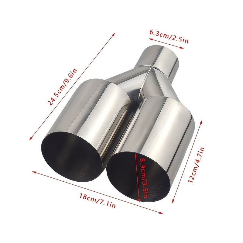 Universal Y Shape Dual Stainless Steel Exhaust Tips Silvery With Slant Cut Equal Length Design 6 3cm Inlet 8 9cm Outlet for German Japanese Vehicles SUVs - Image 2
