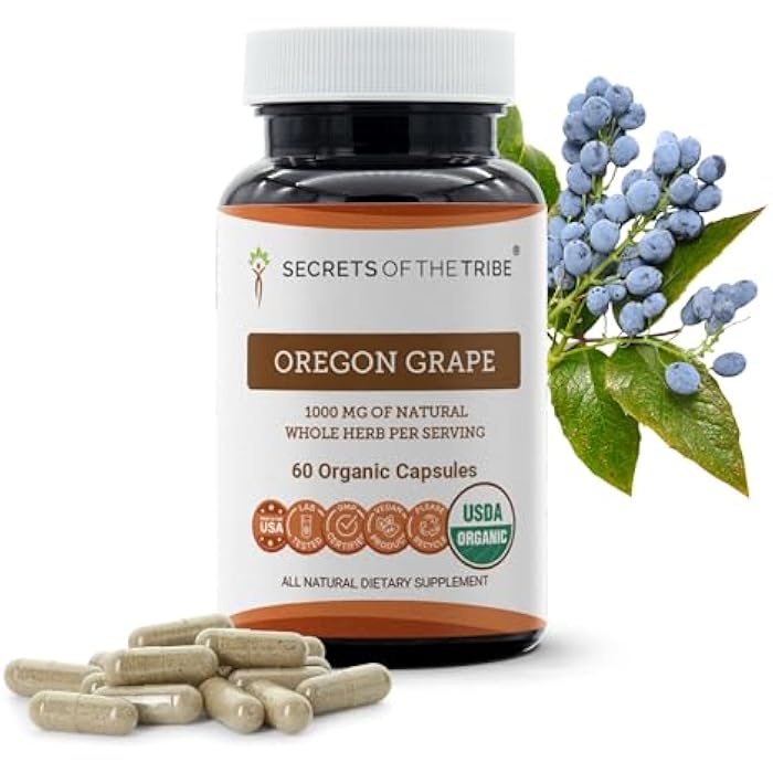 Secrets of the Tribe Oregon Grape USDA Organic Capsules | Certified Organic Vegetarian Capsules, Herbal Dietary Supplement | Mahonia aquifolium Dried Root (60 Count) - Image 1