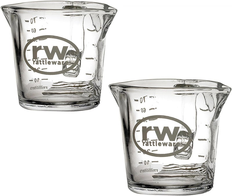 Rattleware Rattleware Espresso Shot Glass Pitcher  Double Spouted Genuine Barista Measuring Cup with Graduations in Ml  Oz  HighVolume CommercialGrade for Swift Espresso Pouring  Precision 3 Oz 2Pc 