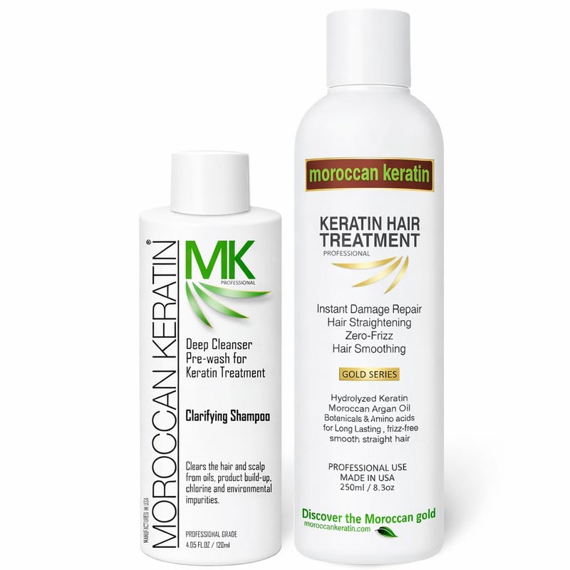MOROCCAN KERATIN GOLD SERIES Brazilian Keratin Hair Treatment Blowout Straightening Complex Global Kit With Argan Oil Proven and Fast Formula Natural Organic Results With Clarifying Shampoo Keratina - Image 2