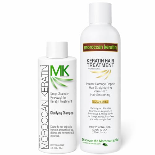 MOROCCAN KERATIN GOLD SERIES Brazilian Keratin Hair Treatment Blowout Straightening Complex Global Kit With Argan Oil Proven and Fast Formula Natural Organic Results With Clarifying Shampoo Keratina - Image 1
