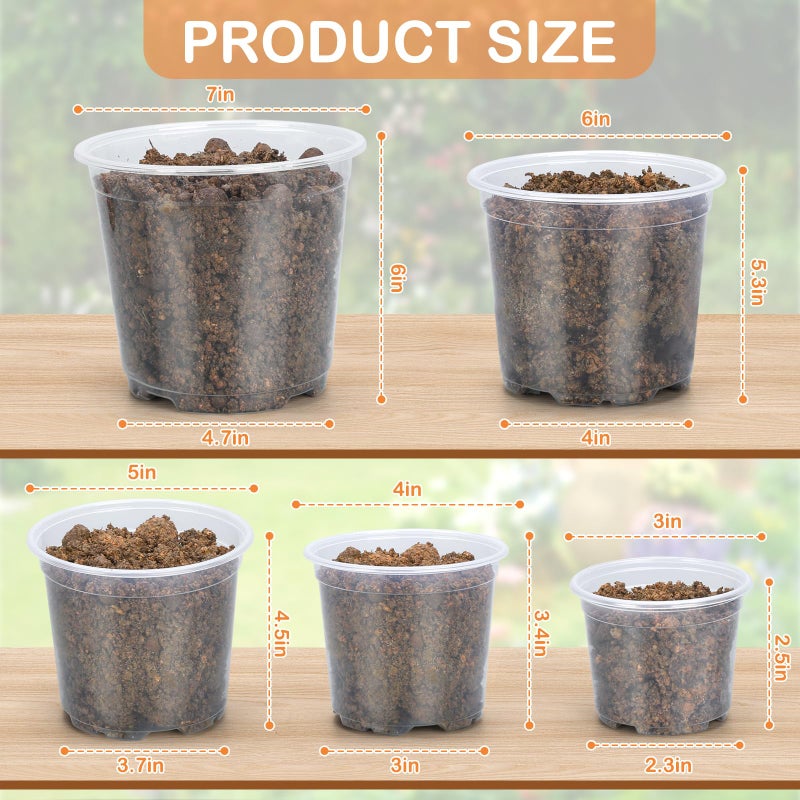 DUNPUTE 45 Pack 7/6/5/4/3 Inch Clear Nursery Pots for Plants, Clear Plastic Plant Pots with Drainage Holes, Transparent Variety Pack Flexible Garden Pot for Outdoor Indoor, Seed Starting Pots - Image 2