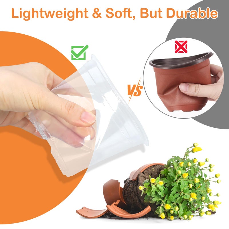 DUNPUTE 45 Pack 7/6/5/4/3 Inch Clear Nursery Pots for Plants, Clear Plastic Plant Pots with Drainage Holes, Transparent Variety Pack Flexible Garden Pot for Outdoor Indoor, Seed Starting Pots - Image 3