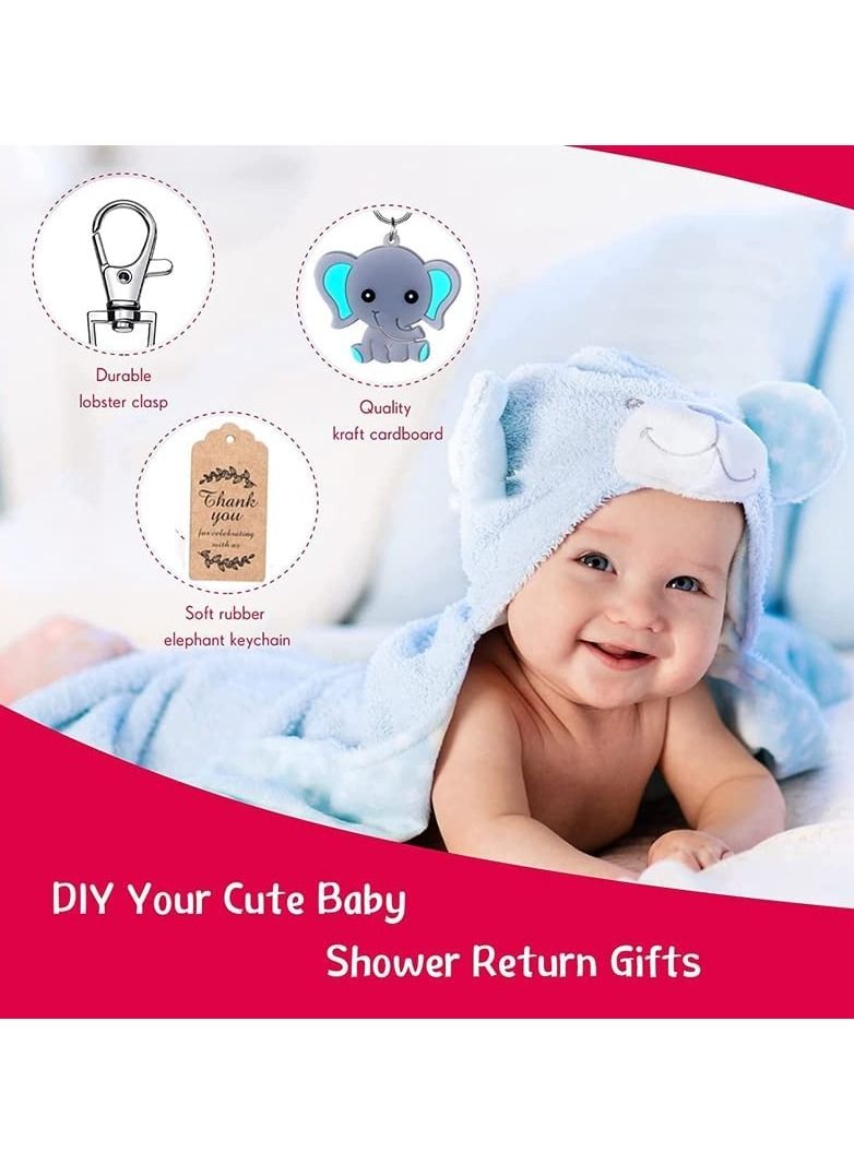 Y&D Baby Shower Guest Gift 20 Sets of Blue Elephant Keychains Organza Bags Thank You Tags Ideas Presents Party Favors Boy Girl Kid Birthday Supply Keepsakes - Image 2