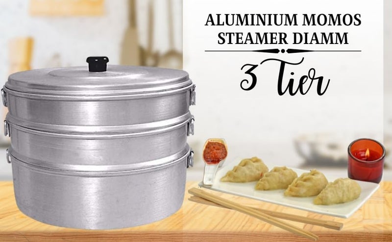 VPSK VPSK Aluminium Momos Steamer 3Tier Used For Only Home purpose 30 Momos Baked At One time capacity 23 liter Silver  - Image 2