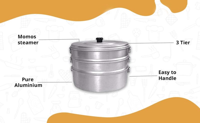 VPSK VPSK Aluminium Momos Steamer 3Tier Used For Only Home purpose 30 Momos Baked At One time capacity 23 liter Silver  - Image 3