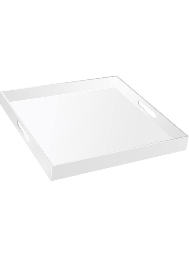 TPGP 18×18 Inches Glossy White Acrylic Serving Tray with Handles Extra Large Ottoman Tray Decorative Trays Spill-Proof Coffee Table Space Saver Oversize Counter top Organizer Platter with Safe Edge - Image 1