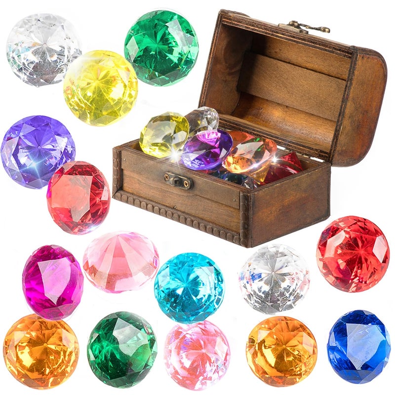 PUBGAMER Diving Gem Pool Toy 15 Big Colorful Diamond Set with Big Treasure Chest Pirate Box Underwater Gem Diving Dive Throw Toy Set Swimming Training Gift Toy - Image 2