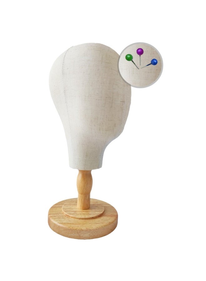 LAMAY Portable Wig Holder, Canvas Wig Head Stand with Detachable Wood Stand Great for Hats Caps Display and Wig Making 21Inch Mannequin Head Block Dome Model - Image 1