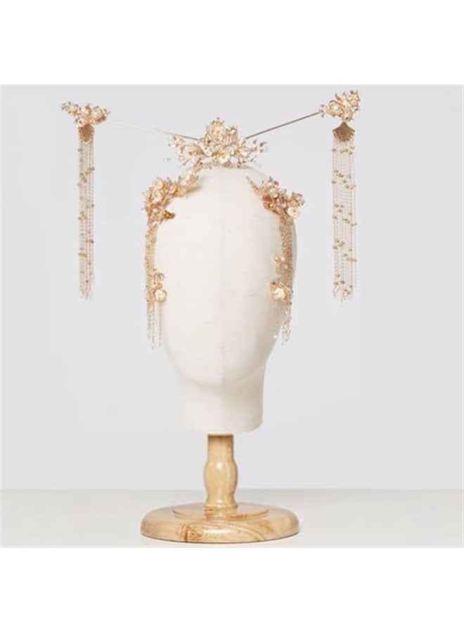 LAMAY Portable Wig Holder, Canvas Wig Head Stand with Detachable Wood Stand Great for Hats Caps Display and Wig Making 21Inch Mannequin Head Block Dome Model - Image 4