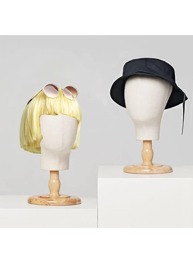 LAMAY Portable Wig Holder, Canvas Wig Head Stand with Detachable Wood Stand Great for Hats Caps Display and Wig Making 21Inch Mannequin Head Block Dome Model - Image 3
