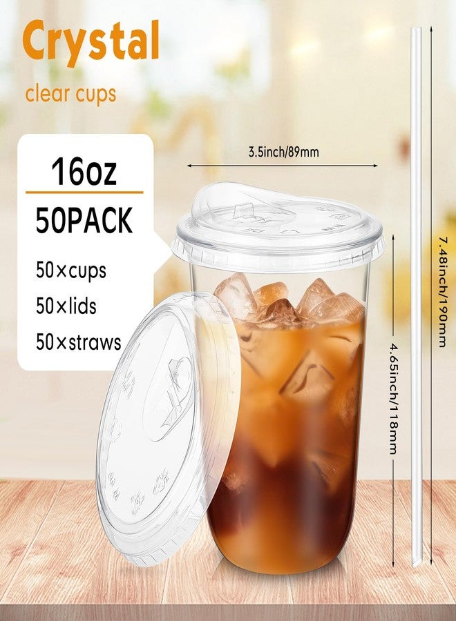 Ziliny 16 oz Clear Plastic Cups with Sip Lids & Straws, Disposable PET Crystal Iced Coffee Cups with Lids for Coffee Smoothie, Milkshake, Cold Drinks - Image 3