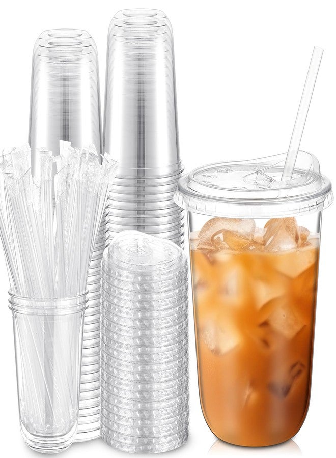 Ziliny 16 oz Clear Plastic Cups with Sip Lids & Straws, Disposable PET Crystal Iced Coffee Cups with Lids for Coffee Smoothie, Milkshake, Cold Drinks - Image 1