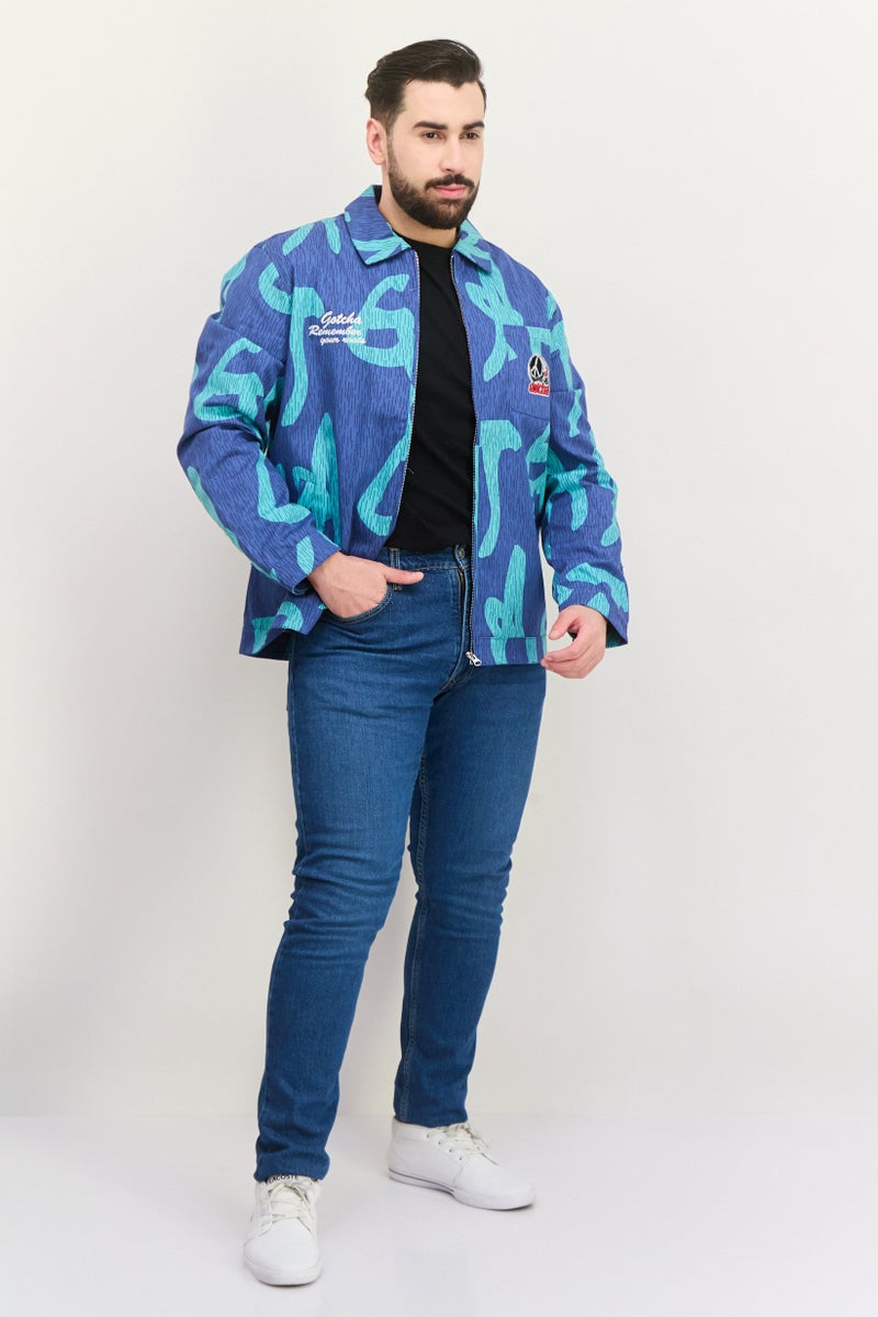 Gotcha Men Embroidered Jacket Shirt, Blue Combo - Image 4