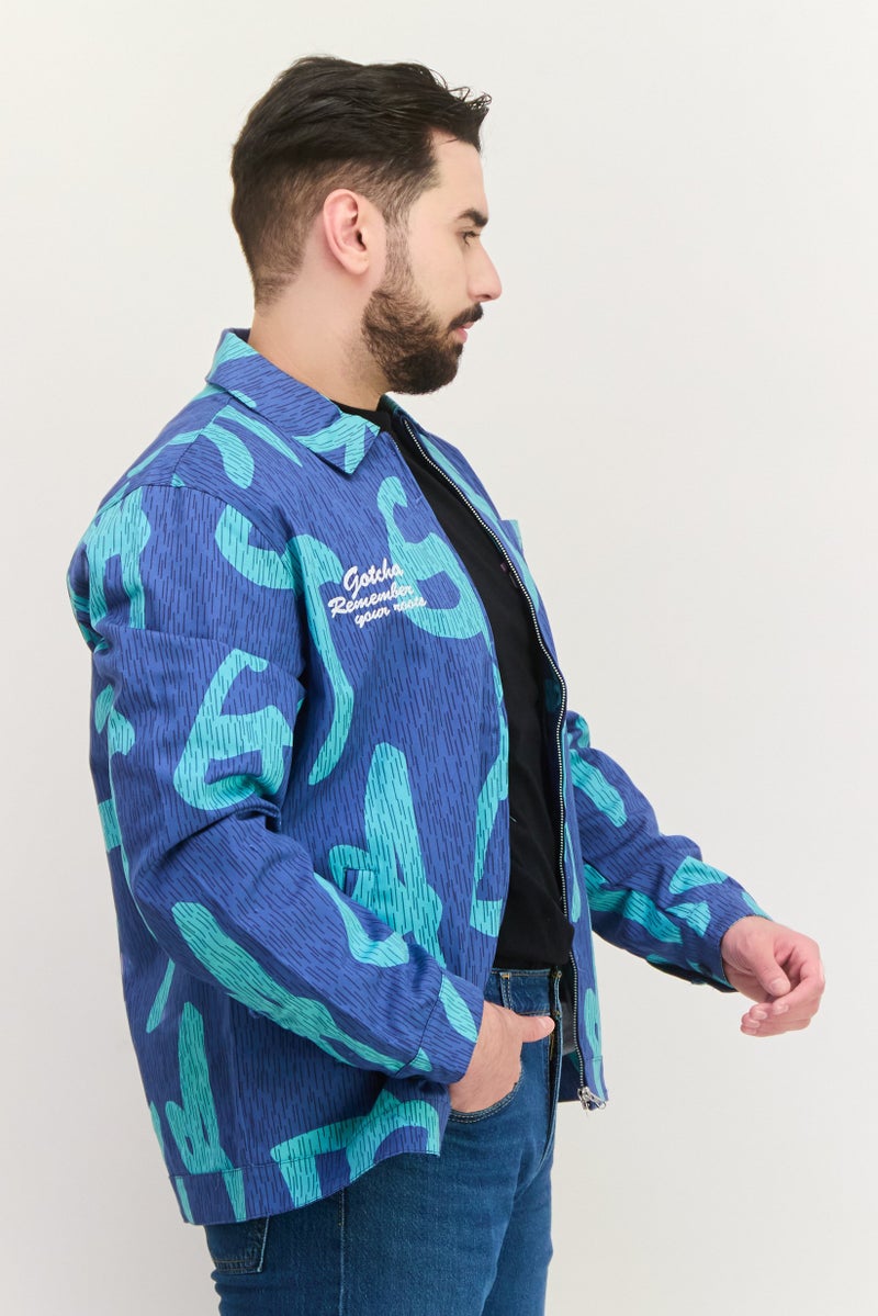 Gotcha Men Embroidered Jacket Shirt, Blue Combo - Image 2