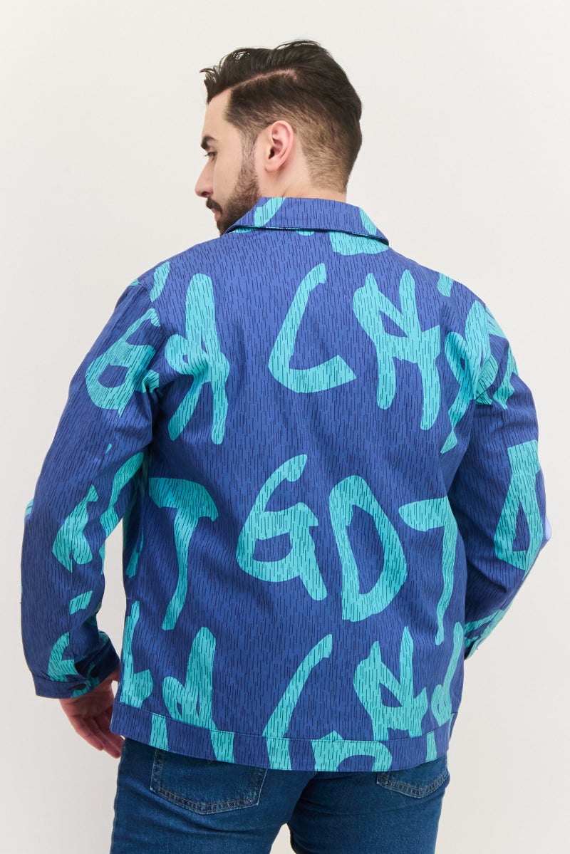Gotcha Men Embroidered Jacket Shirt, Blue Combo - Image 3
