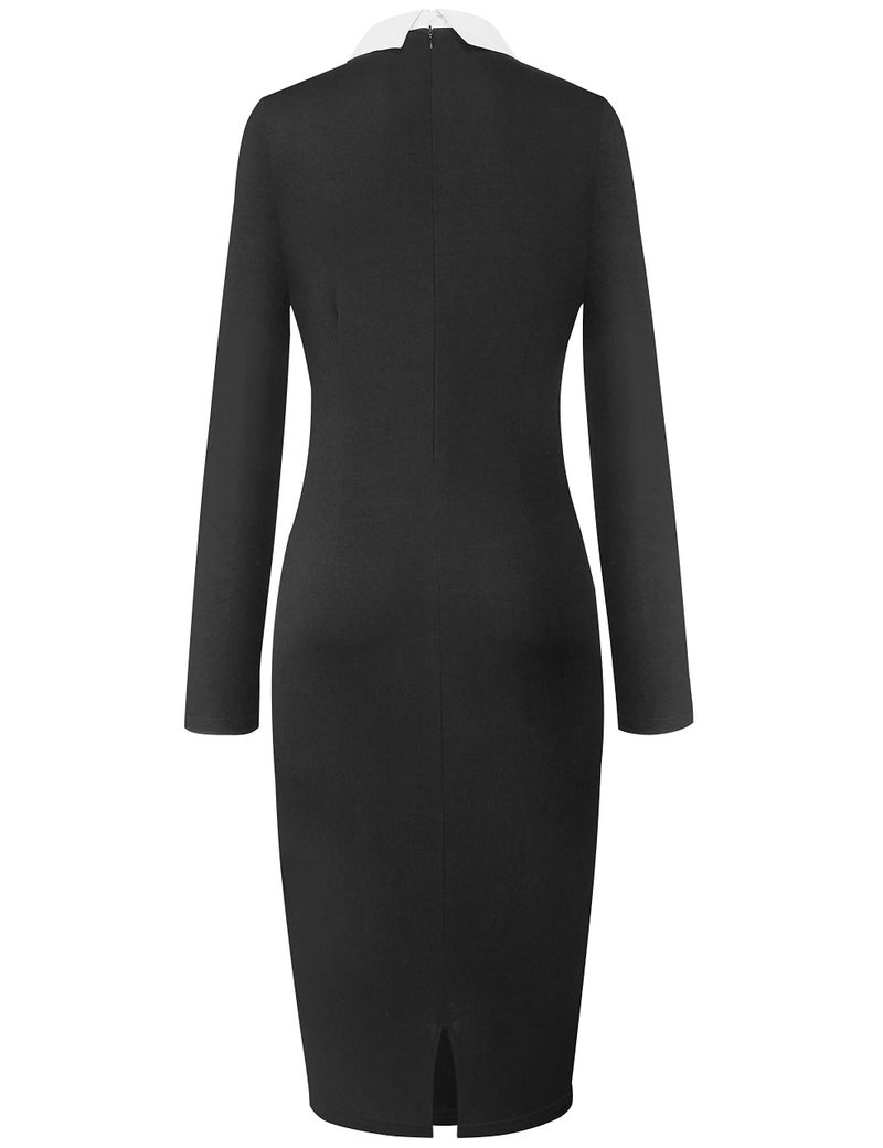 Aphratti Women's Long Sleeve Peter Pan Collar Wear to Work Business Office Wear Outfits Classy Midi Sheath Dress Black01 XX-Large - Image 3