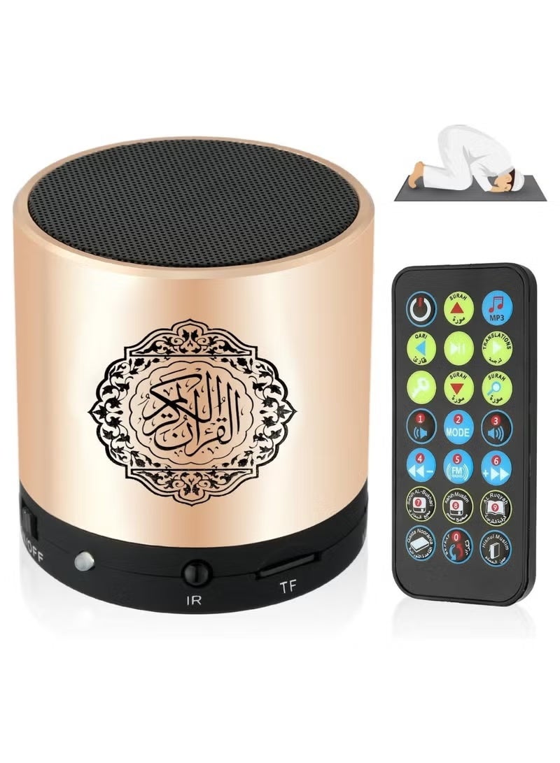 Equantu Quran Speaker, SQ200 Remote Control Bluetooth Quran Speaker,Portable Bluetooth Wireless Quran Speaker MP3 Player 8GB TF FM Quran Quran Translator USB Rechargeable Speaker Makkah hajj Gifts Golden/Black - Image 1