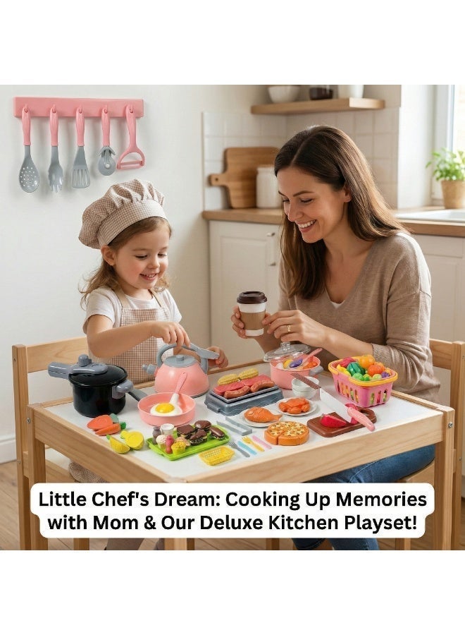 KUKOKI TOYS 119-Piece Kids Play Toys set Kitchen Accessories Set Miniature Pretend Play Toy Set for Kids – Cooking Role Play Food & Cookware Set with Pots, Pan, BBQ Grill, Fruits, Vegetables & Kitchen Utensils - Image 5