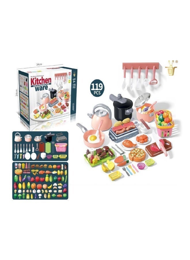 KUKOKI TOYS 119-Piece Kids Play Toys set Kitchen Accessories Set Miniature Pretend Play Toy Set for Kids – Cooking Role Play Food & Cookware Set with Pots, Pan, BBQ Grill, Fruits, Vegetables & Kitchen Utensils - Image 3