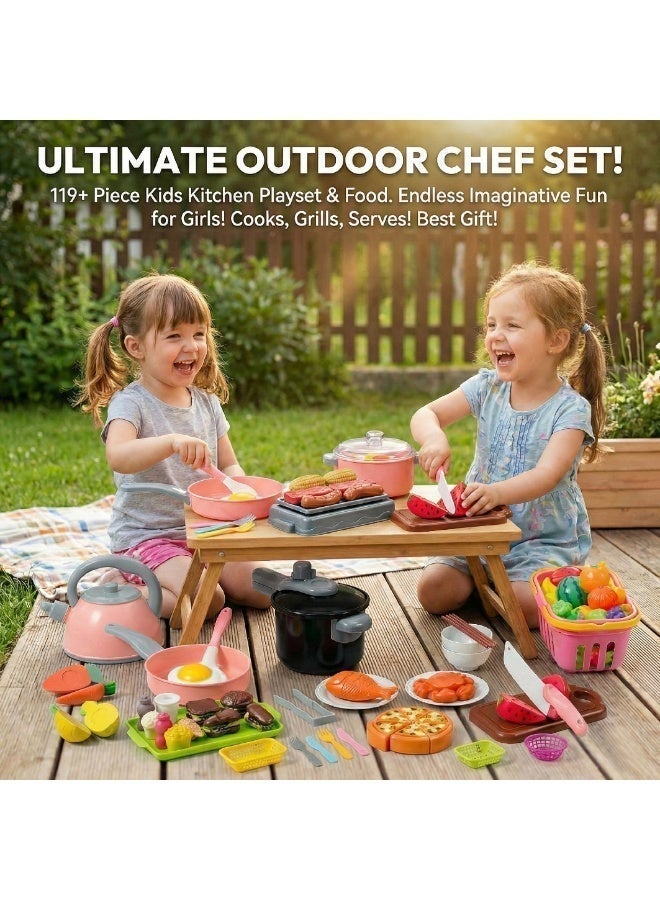 KUKOKI TOYS 119-Piece Kids Play Toys set Kitchen Accessories Set Miniature Pretend Play Toy Set for Kids – Cooking Role Play Food & Cookware Set with Pots, Pan, BBQ Grill, Fruits, Vegetables & Kitchen Utensils - Image 2