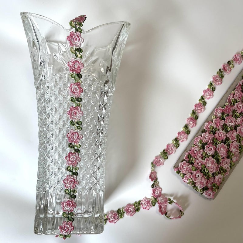 Buysk 10 Yards Sunflower Ribbon DIY Trims Decorating Lace Trims Flower DIY Ribbon Lace Sewing Embroidery Crafts for Wedding Dress Hair Band Clothes Decoration (Pink) - Image 4