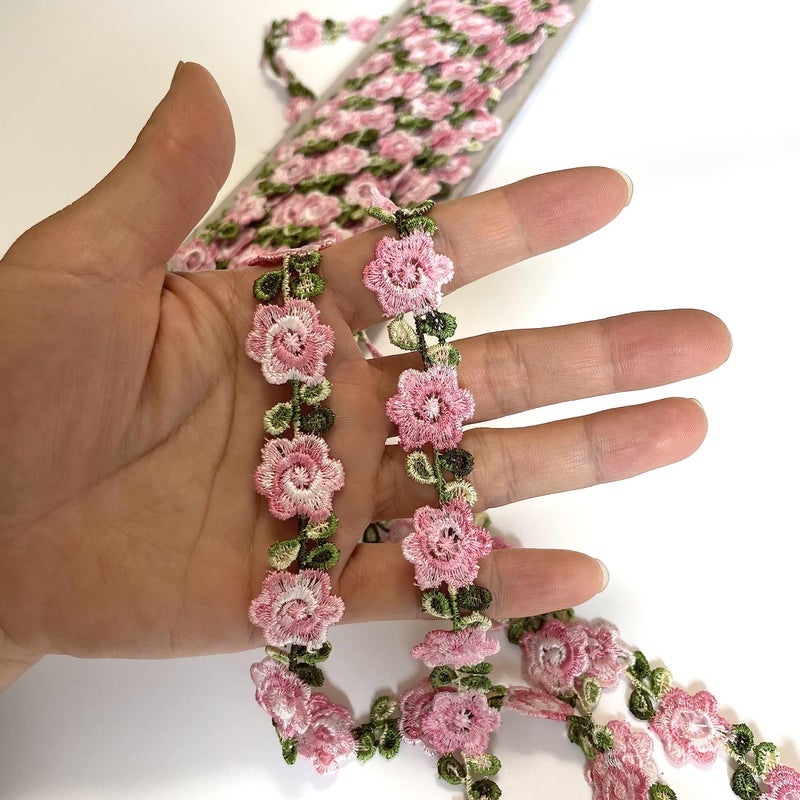 Buysk 10 Yards Sunflower Ribbon DIY Trims Decorating Lace Trims Flower DIY Ribbon Lace Sewing Embroidery Crafts for Wedding Dress Hair Band Clothes Decoration (Pink) - Image 3