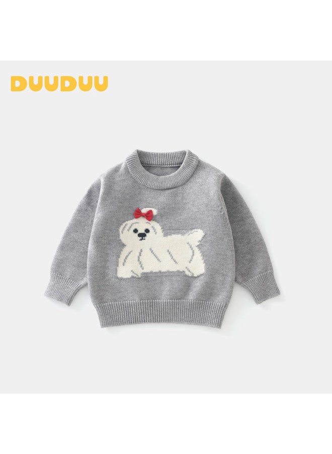 Duuduu Baby Cartoon Long Sleeve Sweater Spring Autumn New Warm Top Toddler Outdoor Fall Clothes Gray 110 - Image 1