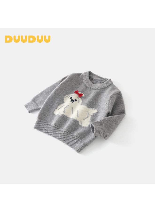 Duuduu Baby Cartoon Long Sleeve Sweater Spring Autumn New Warm Top Toddler Outdoor Fall Clothes Gray 110 - Image 2