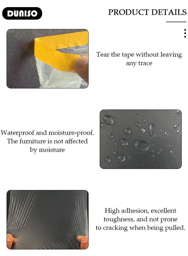 DUNISO 3 packs Plastic Drop Cloths, Waterproof Anti-Dust Furniture Cover With Adhesive Strip, Thicken Painters Drop Cloth, Disposable Plastic Cover for Painting Protection, Large Anti Dust Clear Cover for Sofa Furniture Floor Wall Protection - Image 4