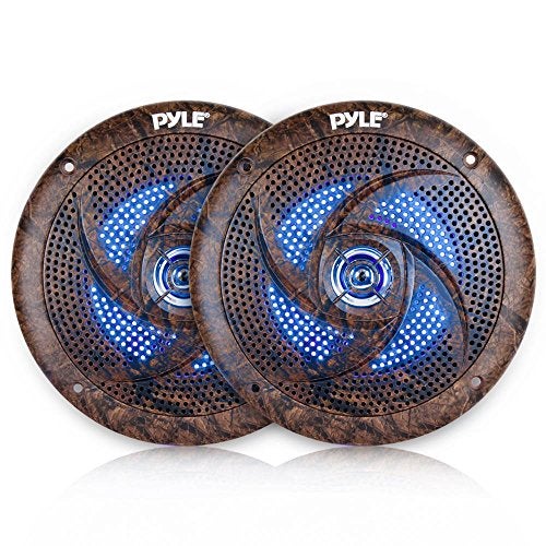 Pyle 65 Inch Marine Speakers 2 Way IP44 Waterproof and Weather Resistant Outdoor Audio Stereo Sound System with Builtin Led Lights 240 Watt Power and Low Profile Design 1 Pair PLMRLE64DK - Image 1