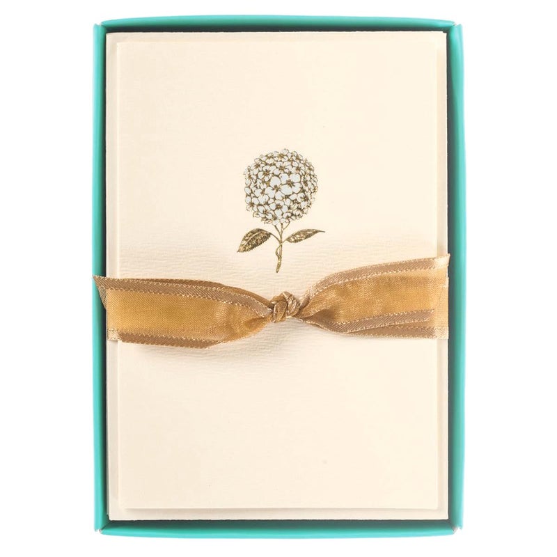Graphique Hydrangea La Petite Presse Boxed Notecards - 10 Embellished Gold Foil Blank Cards with Matching Envelopes and Storage Box, 3.25" x 4.75" (L1346CB) - Image 1