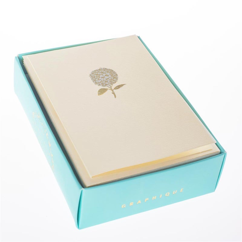 Graphique Hydrangea La Petite Presse Boxed Notecards - 10 Embellished Gold Foil Blank Cards with Matching Envelopes and Storage Box, 3.25" x 4.75" (L1346CB) - Image 4
