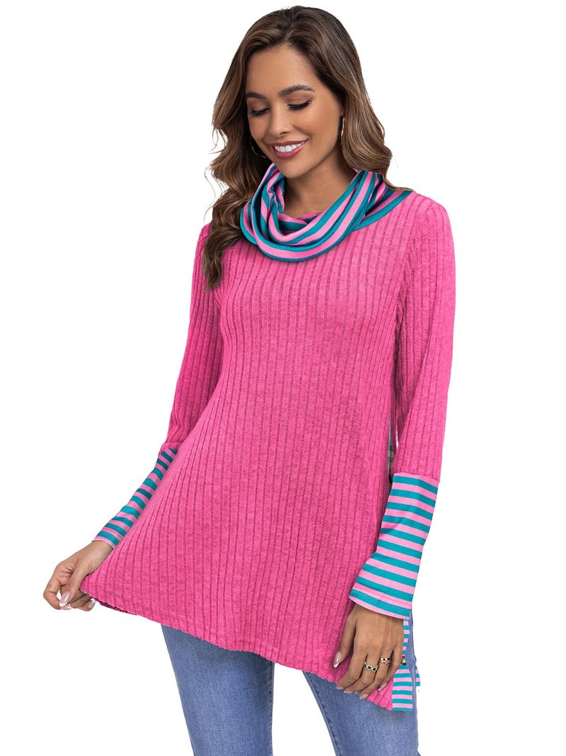 Miusey Tunic Sweaters for Women Long Sleeve Shirts Lightweight Pullover Sweater Christmas Sweatshirt Pink Green M - Image 3