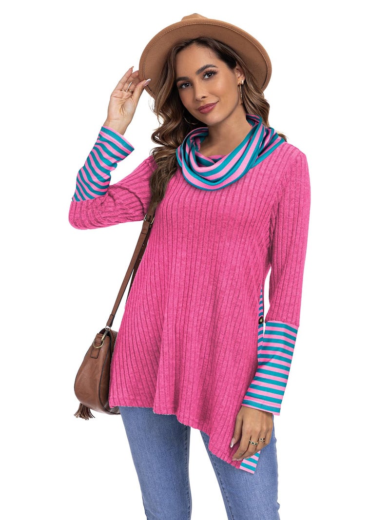 Miusey Tunic Sweaters for Women Long Sleeve Shirts Lightweight Pullover Sweater Christmas Sweatshirt Pink Green M - Image 5
