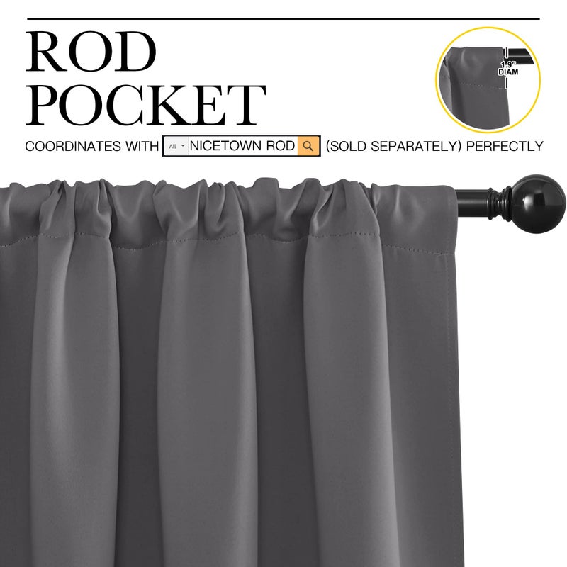 NICETOWN Blackout Curtains Panels for Bedroom - Thermal Insulated Rod Pocket Window Blackout Drapes/Draperies for Living Room (2 Panels, W42 x L63 inches, Grey) - Image 3